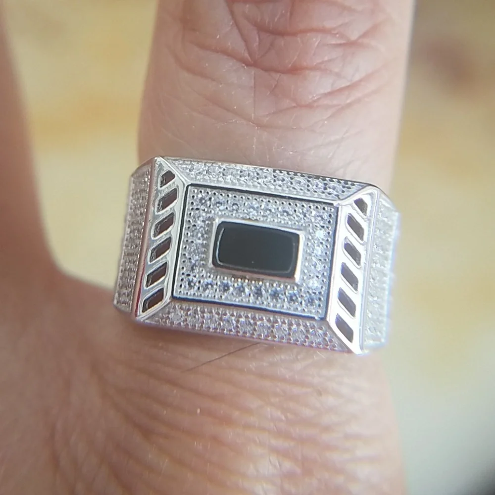 12mm 925 Sterling Silver Men's Onyx Ring Band